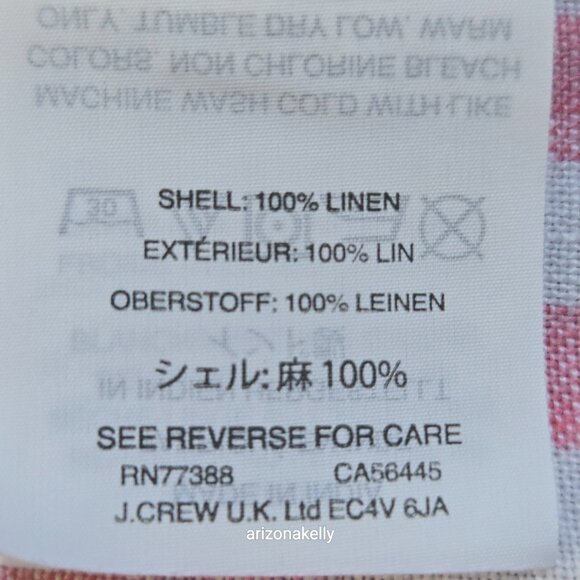 J. Crew Linen Button Down Shirt Pink + White Stripe Tie Waist  00 - Picture 4 of 10